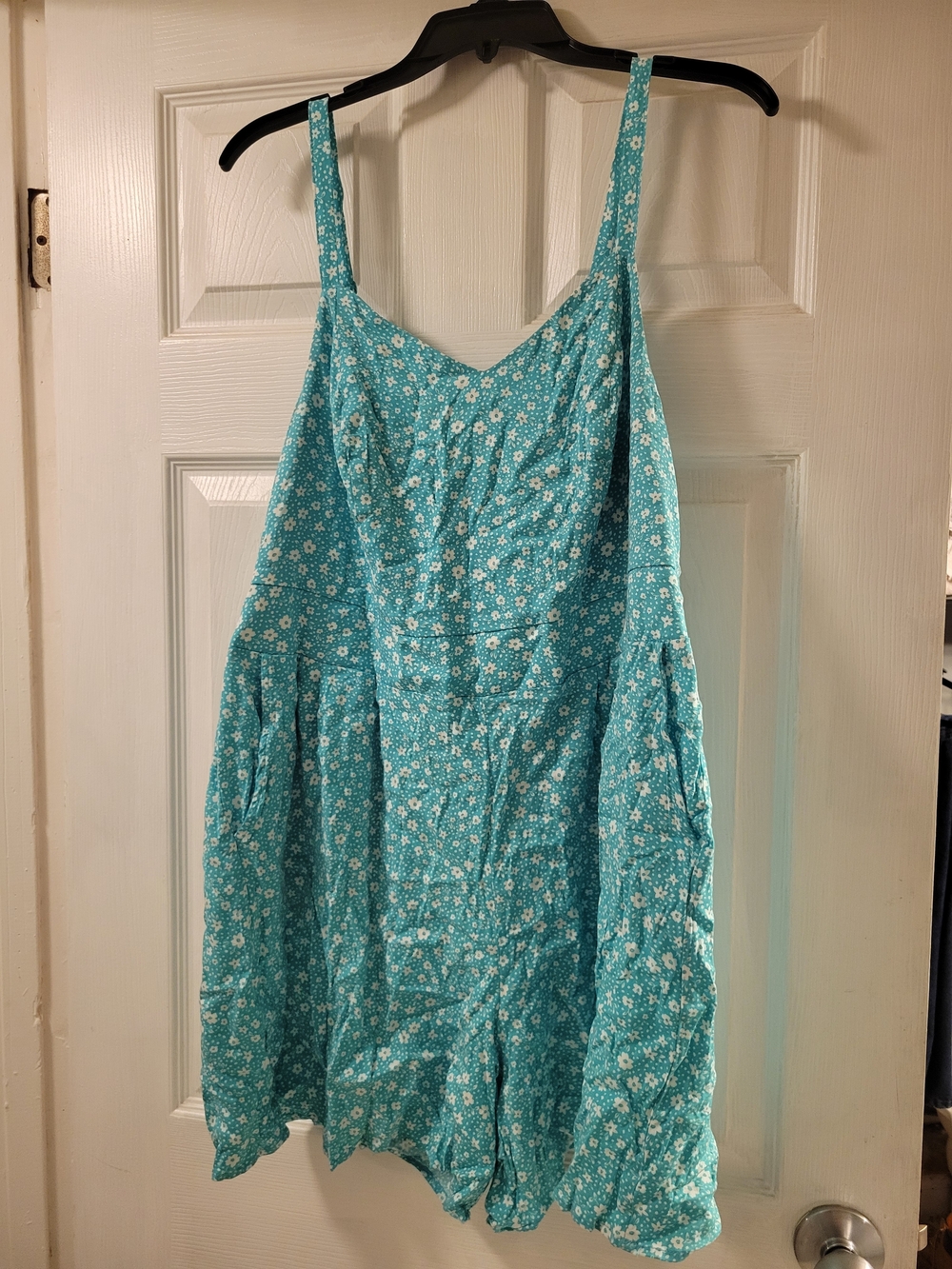Torrid Turquoise With White Floral Spaghetti-Strap Romper Size 1x